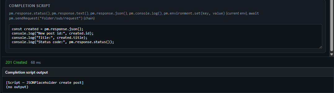Completion script editor and output