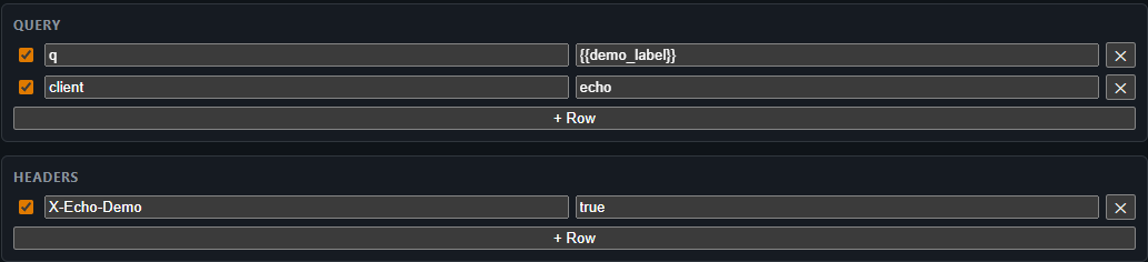 Query parameters and headers sections