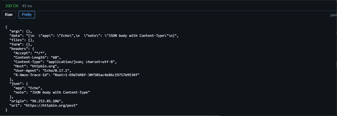 HTTP response with pretty-formatted body
